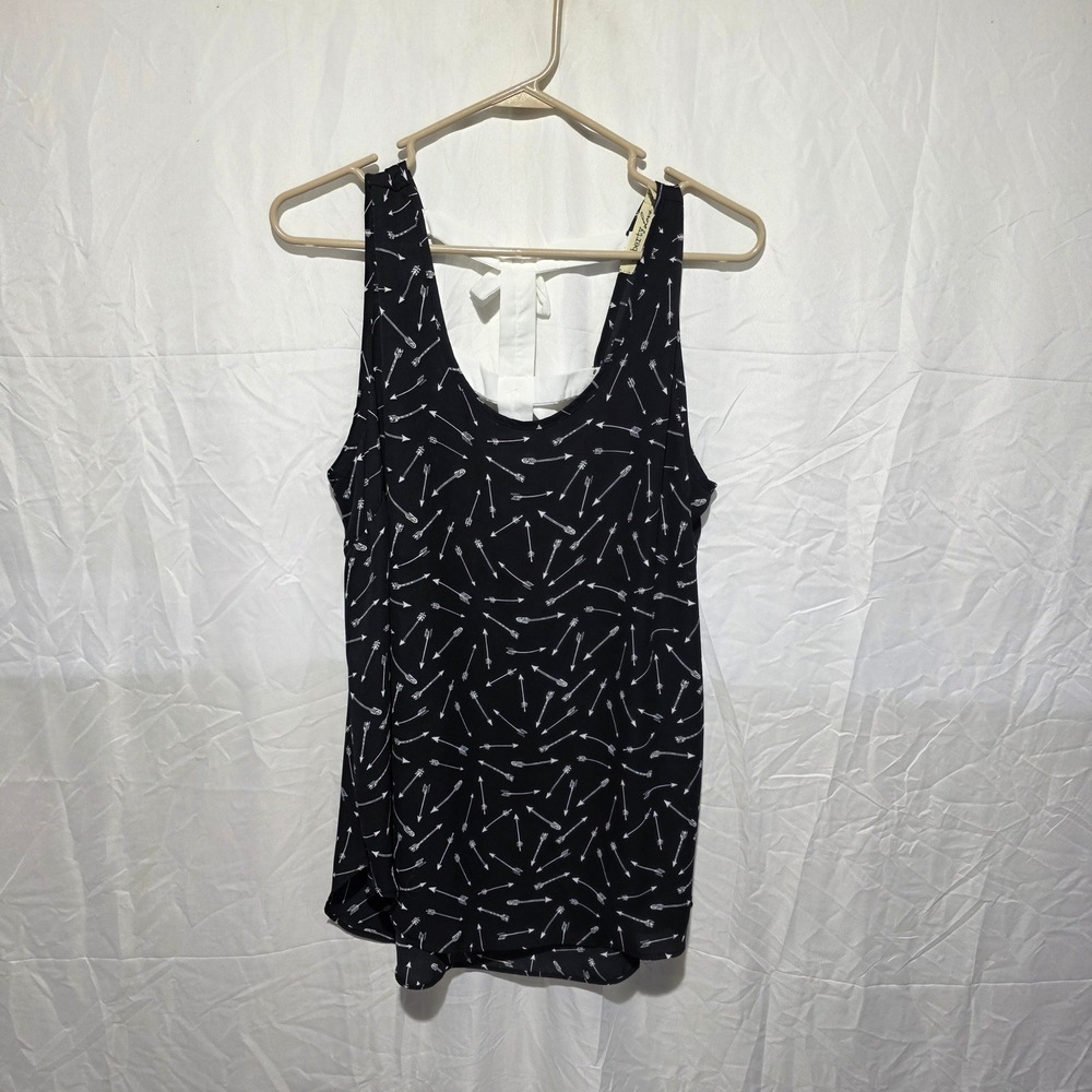 Liberty Love Black White Arrow Print Bow Back Tank Top Plus Size 1XL